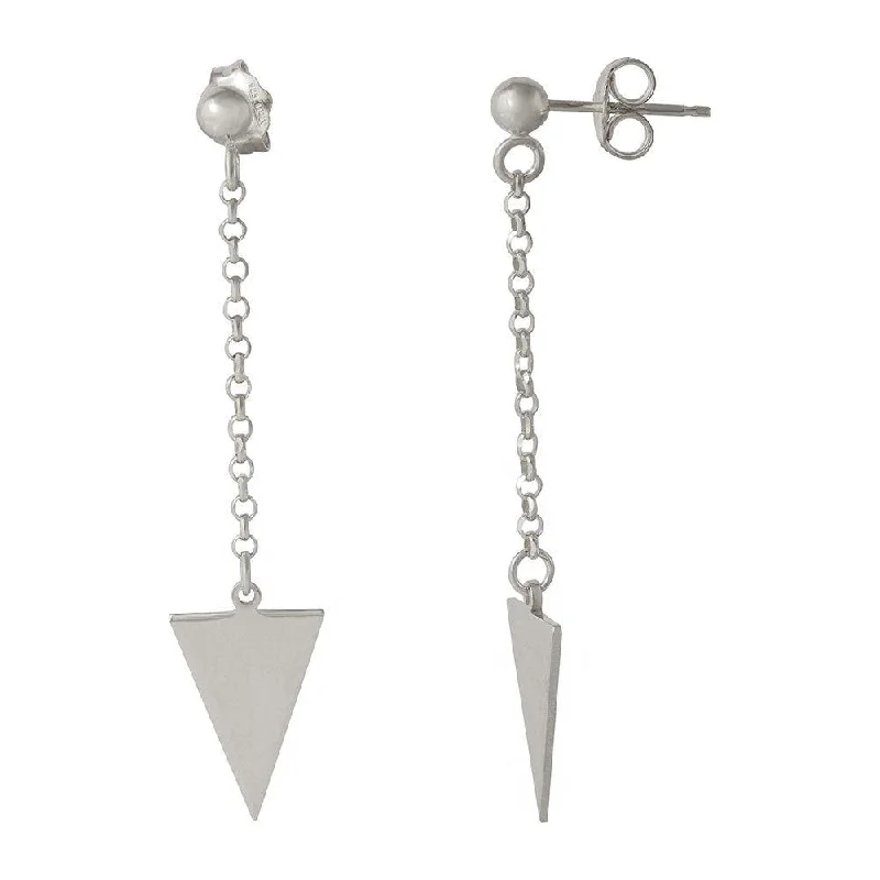 ladies earrings gothic rose quartz-Silver 925 Rhodium Plated Hanging Triangle Earrings - ARE00006RH