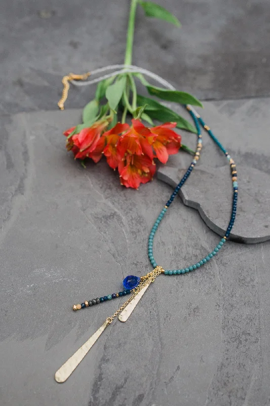 Ladies necklaces oxidized finish styles-Blue Bead and Crystal Necklace