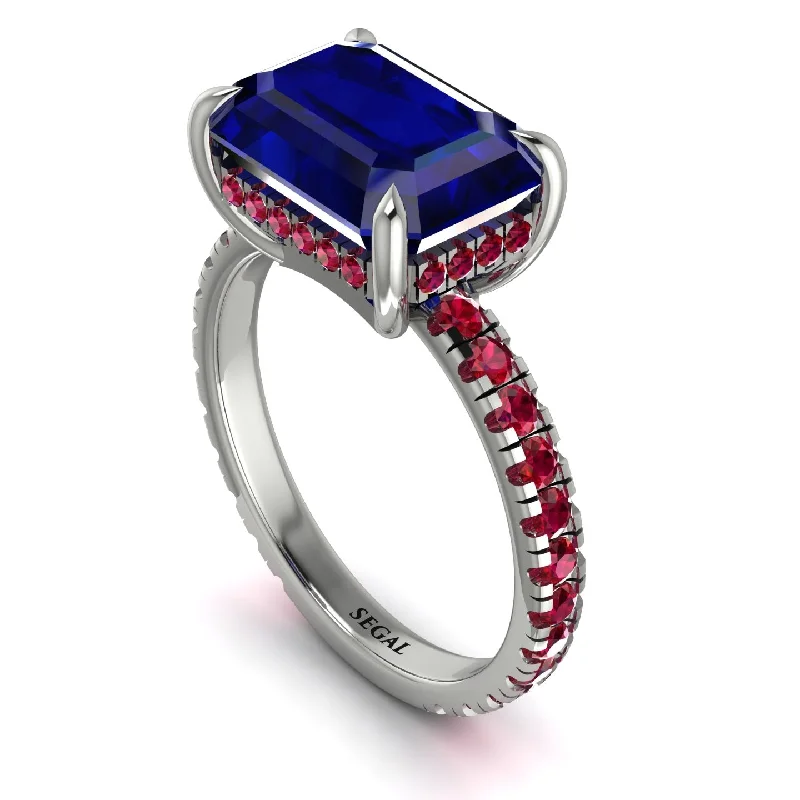 ladies engagement ring leaf recycled-Emerald-Cut Sapphire Pavé Engagement Ring - Daphne No. 60