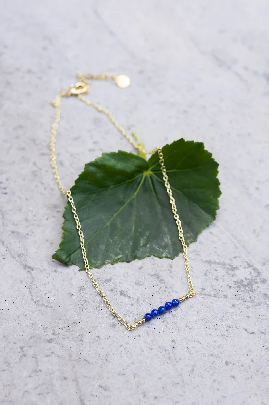 Ladies necklaces glossy finish styles-Lapis & Gold Bead Bar Necklace