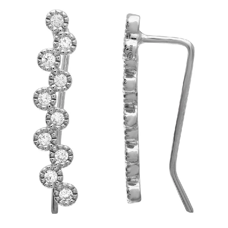 ladies earrings holiday crescent-Silver 925 Rhodium Plated CZ Bubble Climbing Earrings - GME00072RH