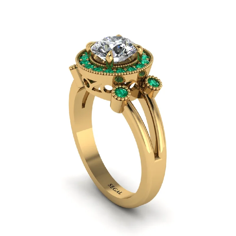 ladies engagement ring subtle bezel-Radiant Diamond Halo Gold Engagement Ring - Madilyn No. 16