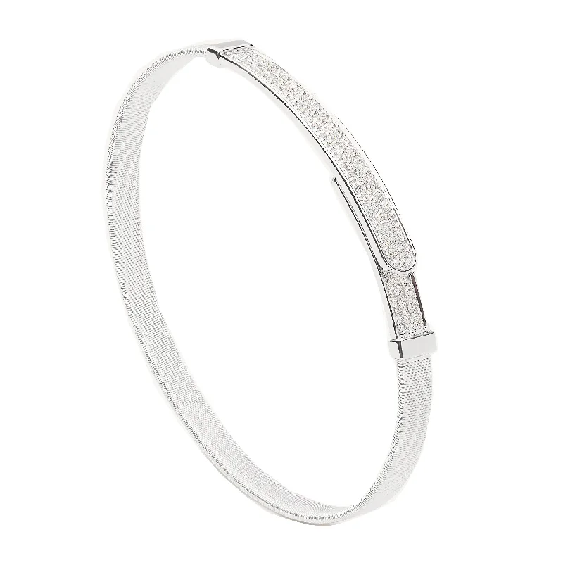 Ladies bracelets oval cut styles-Marco Bicego 18K White Gold Masai Coil and Diamond Pave Bangle Bracelet, Thin