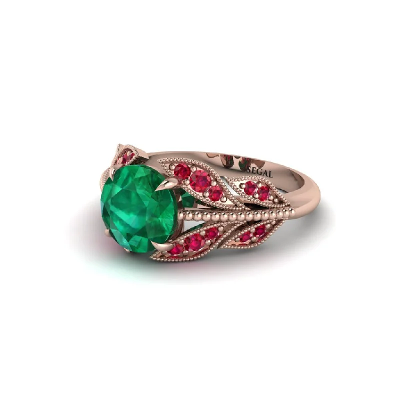 ladies engagement ring zodiac christmas-Emerald Majestic Leaf Gold Engagement Ring - Makenna No. 50