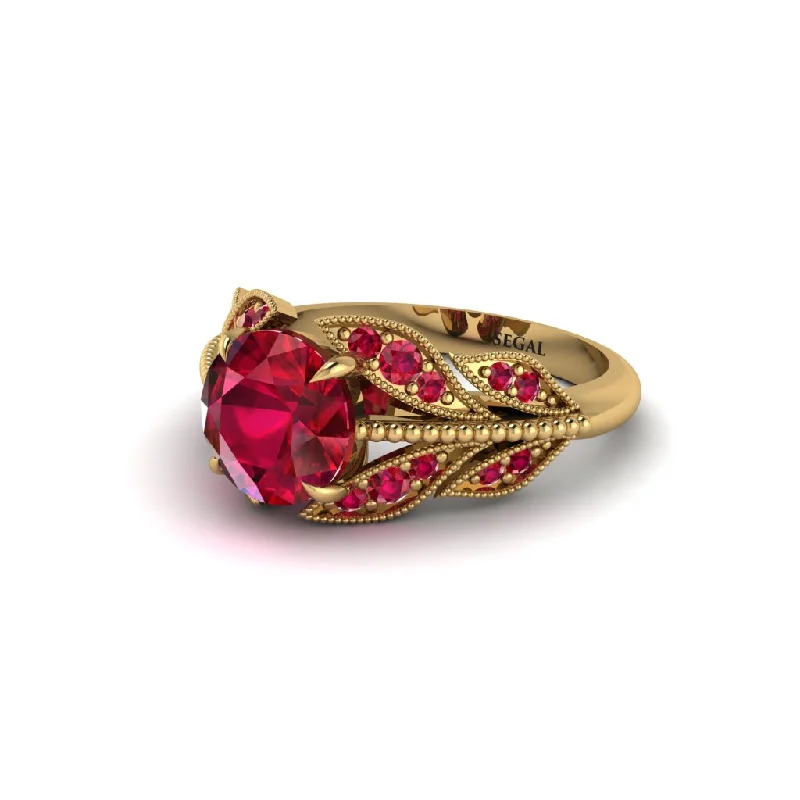 ladies engagement ring classic turquoise-Ruby Majestic Leaf Gold Engagement Ring - Makenna No. 55