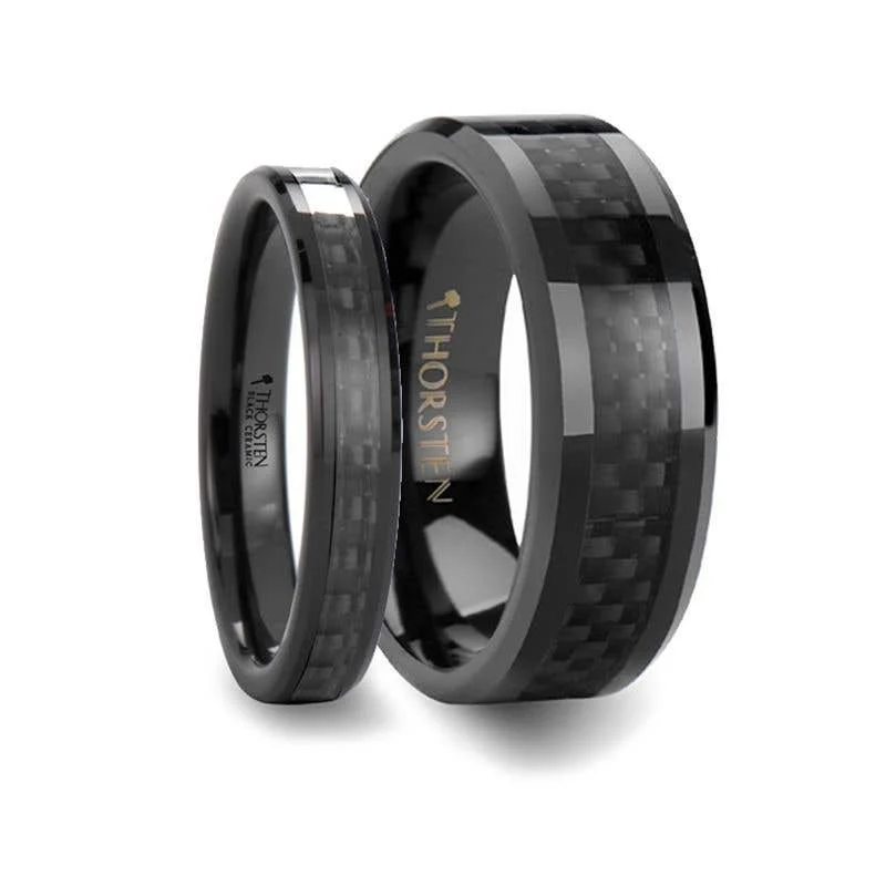 ladies ring intricate moonstone-Thorsten ONYX Black Carbon Fiber Inlaid Black Ceramic Wedding Band - 4mm - 12mm