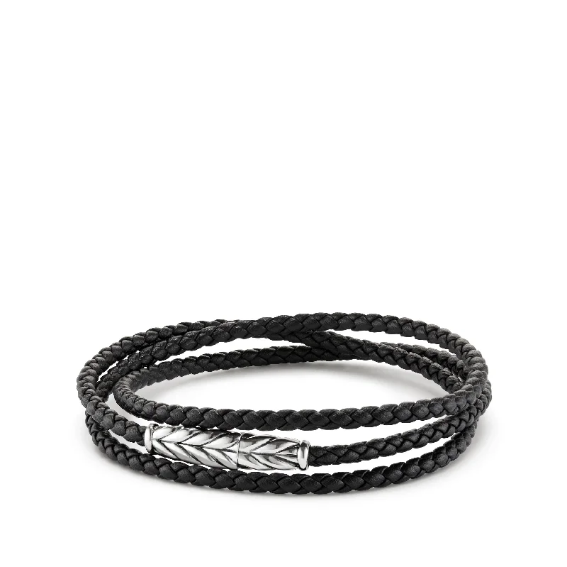 Ladies bracelets eco-friendly materials-David Yurman Men's Chevron Triple-Wrap Bracelet in Black