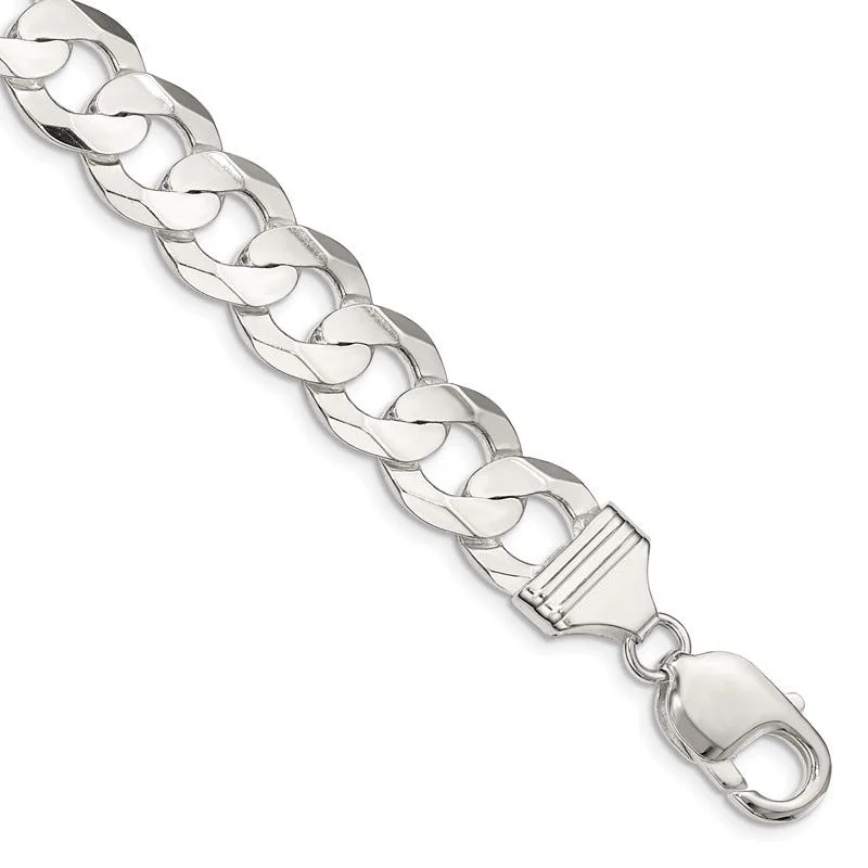 Ladies bracelets small batch bracelets-Sterling Silver 11.9mm Concave Beveled Curb Chain Bracelet