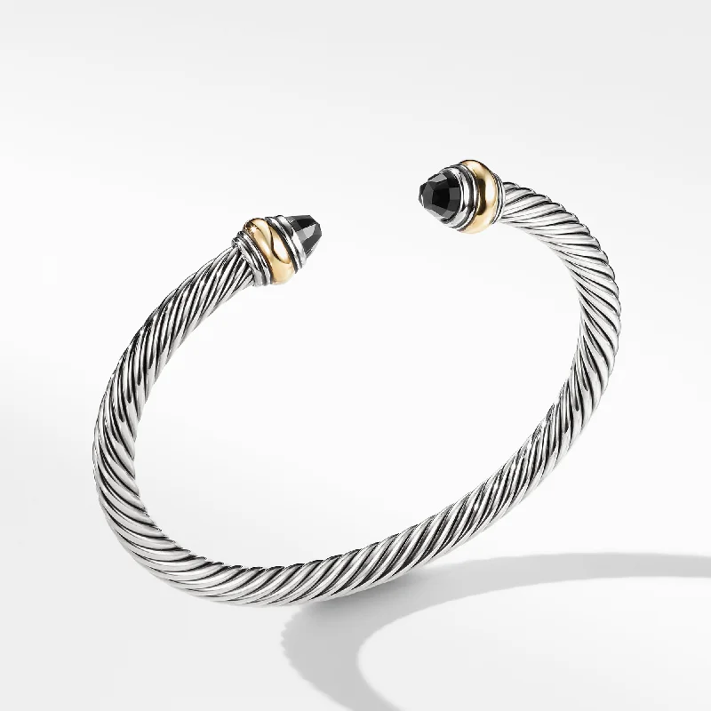 Ladies bracelets sculptural shape bracelets-Pre-owned David Yurman 5MM Cable Classic Bracelet with Black Onyx and Gold