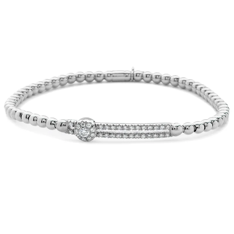 Ladies bracelets tarnish-free designs-Hulchi Belluni Fidget Bracelet Single Pave Diamond Station White Gold