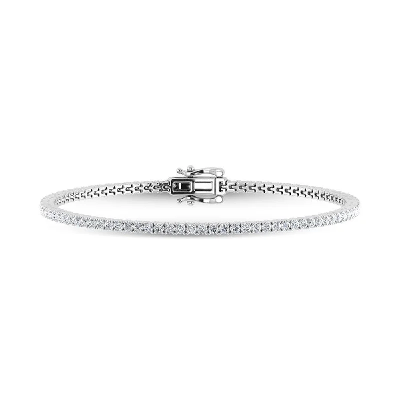 Ladies bracelets baguette cut designs-10K White Gold Lab Grown Diamond 2 Ct.Tw. Tennies Bracelet