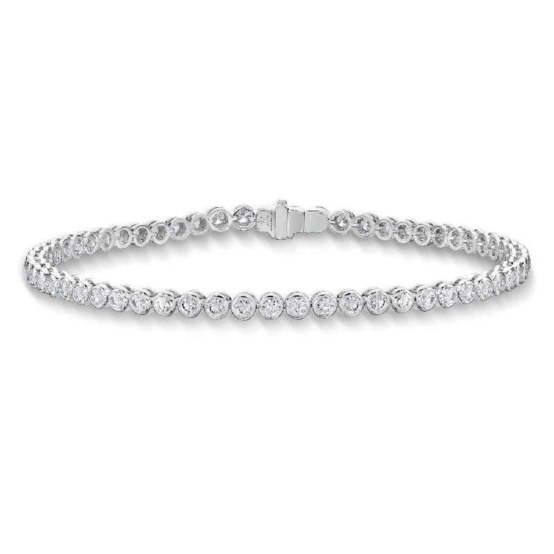 Ladies bracelets rose-cut diamond styles-Memoire 18k White Gold Bezel Set Diamond Tennis Bracelet