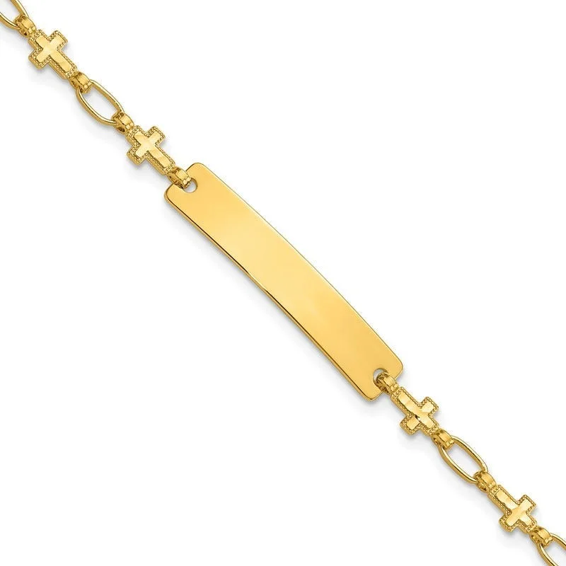 Ladies bracelets polished shine designs-Sterling Silver Gold-tone 6.25 inch Cross Children's ID Bracelet