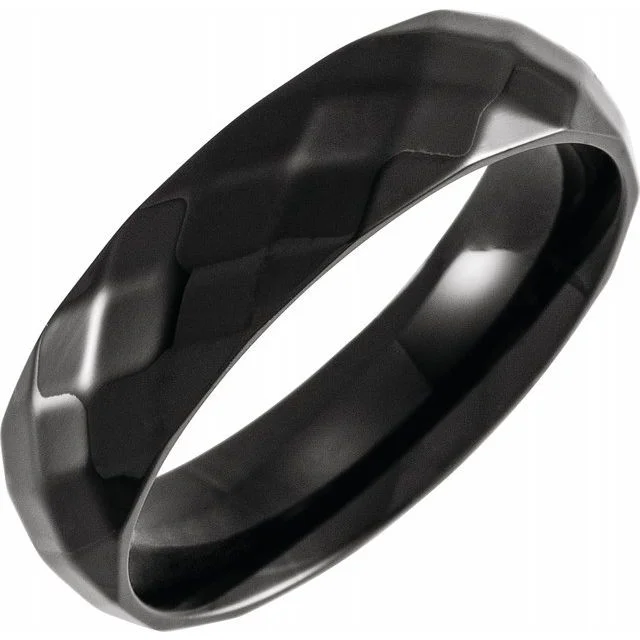 ladies ring affordable baguette cut-Black PVD Titanium 6 mm Faceted Band