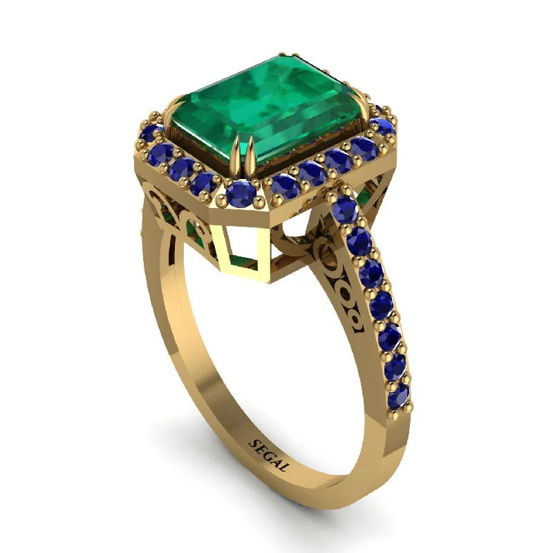 ladies engagement ring premium baguette cut-Emerald Cut Emerald Vintage-Inspired Engagement Ring - Addilyn No. 64