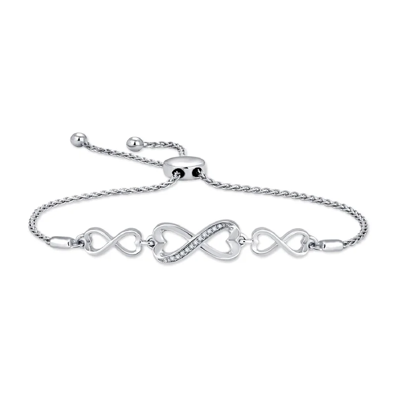 Ladies bracelets triple stone bracelets-Sterling Silver Diamond Accent Bolo Bracelet