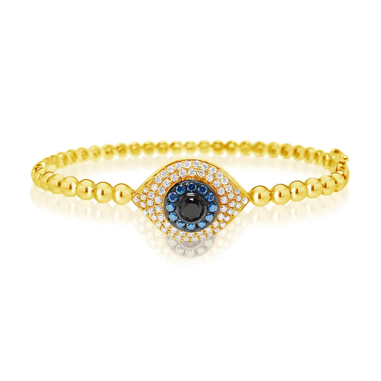 Ladies bracelets rounded edge designs-Gold & Diamond Evil Eye Beaded Bracelet