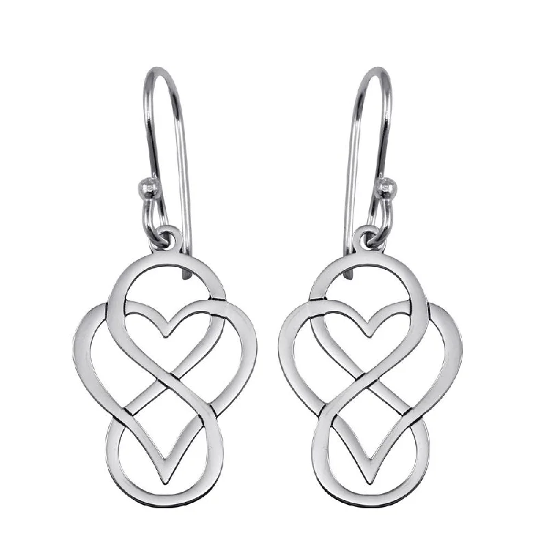 ladies earrings personalized cuff-Rhodium Plated 925 Sterling Silver Dangling Flat Heart and Infinity Design Earrings - TRE00005