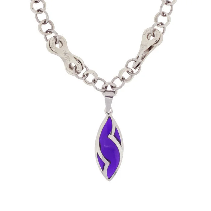 Ladies necklaces feather-inspired styles-Stainless Steel Purple Pendant Necklace - Wholesale