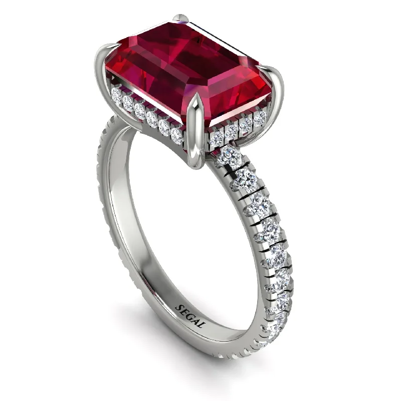 ladies engagement ring luxury yellow topaz-Emerald-Cut Ruby Pavé Engagement Ring - Daphne No. 12