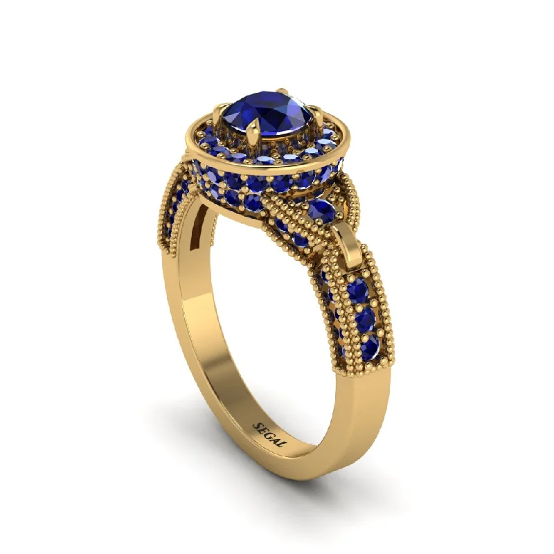 ladies engagement ring matte cyber monday-Sapphire Double Halo Handmade Engagement Ring - Gracelyn No. 73