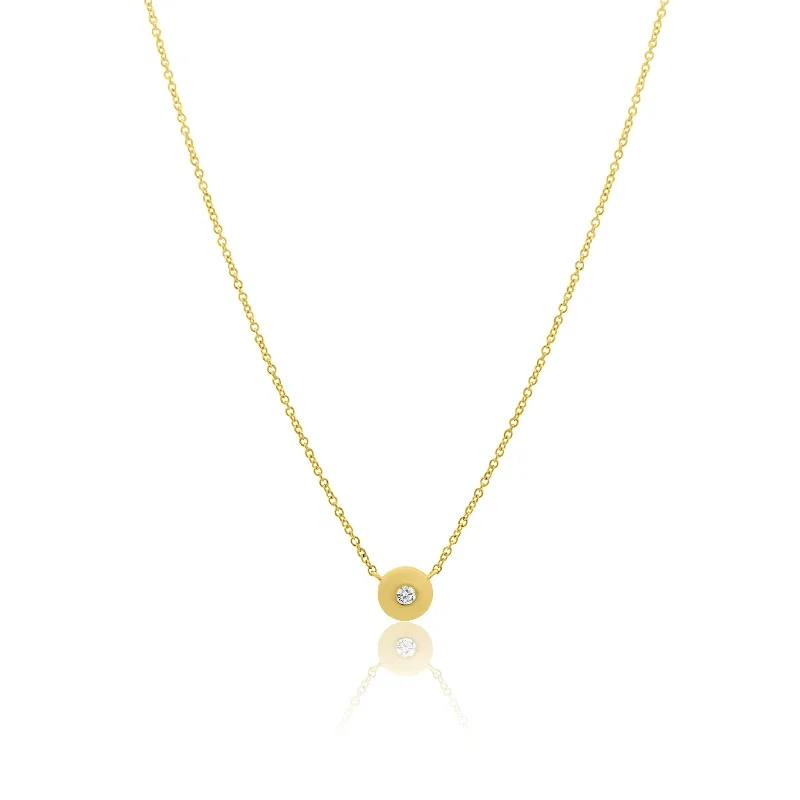 Ladies necklaces opal shimmering styles-Gold Donut Bezel Set Diamond Solitaire Necklace