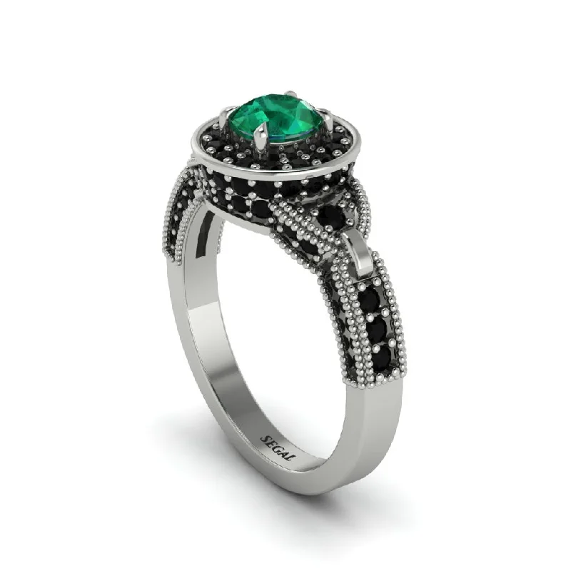 ladies engagement ring tropical limited edition-Emerald Double Halo Handmade Engagement Ring - Gracelyn No. 36