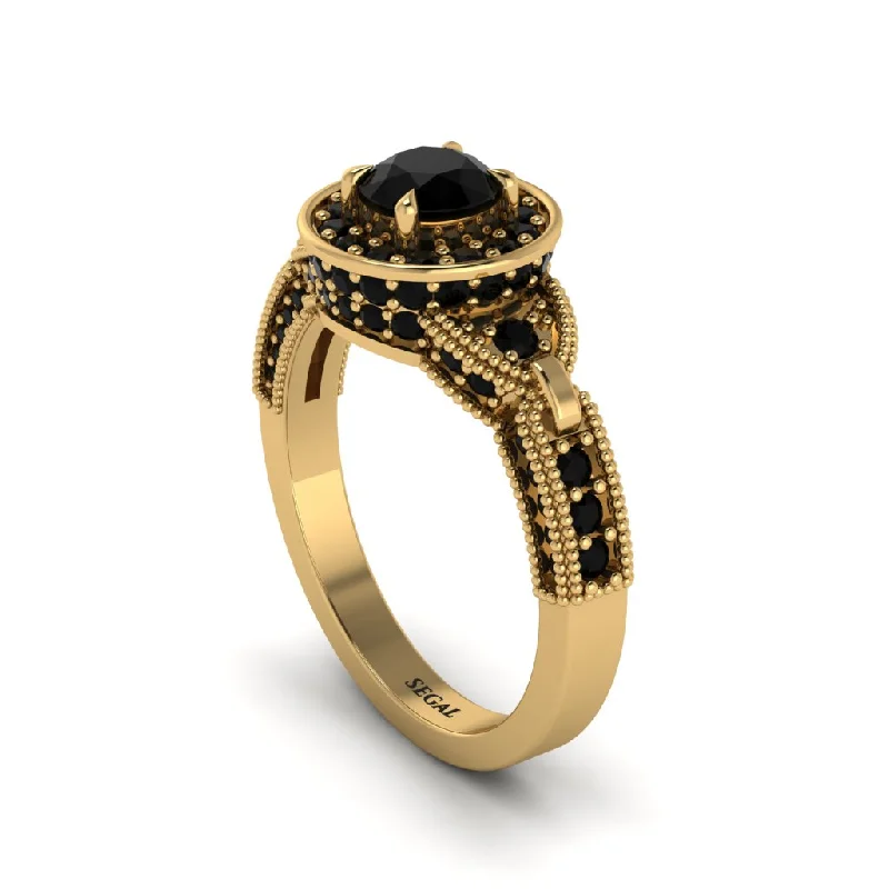 ladies engagement ring winter holiday-Black Diamond Double Halo Handmade Engagement Ring - Gracelyn No. 37