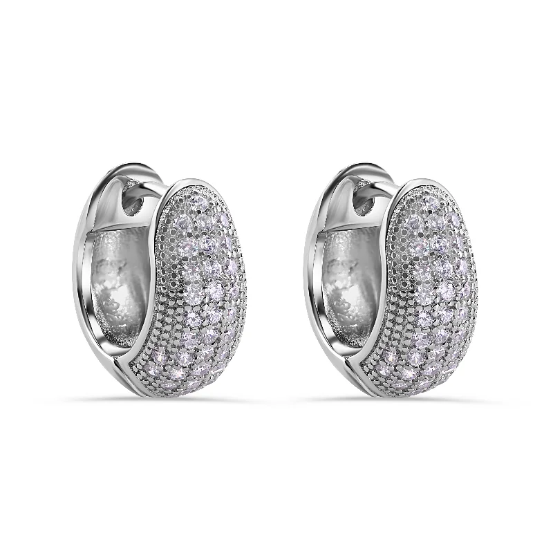 ladies earrings chunky tassel-Rhodium Plated 925 Sterling Silver Pave Half Clear CZ Studded Hoop Earring - STE01379