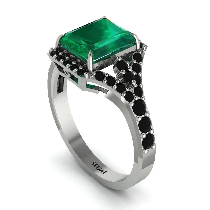 ladies engagement ring timeless black diamond-Radiant Cut Emerald 14K Halo Engagement Ring - Cassidy No. 36