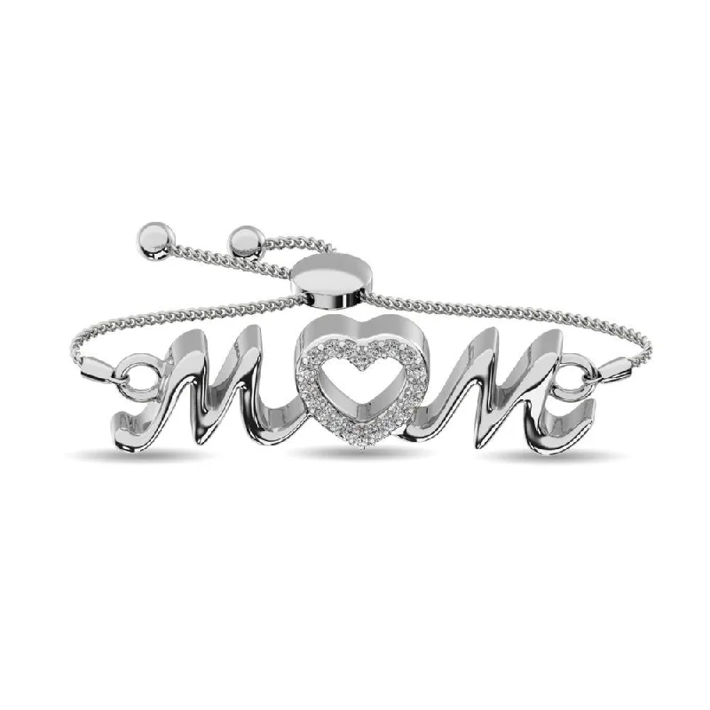 Ladies bracelets contemporary bold styles-Diamond Mom Bracelet 1/10 ct tw in Sterling Silver