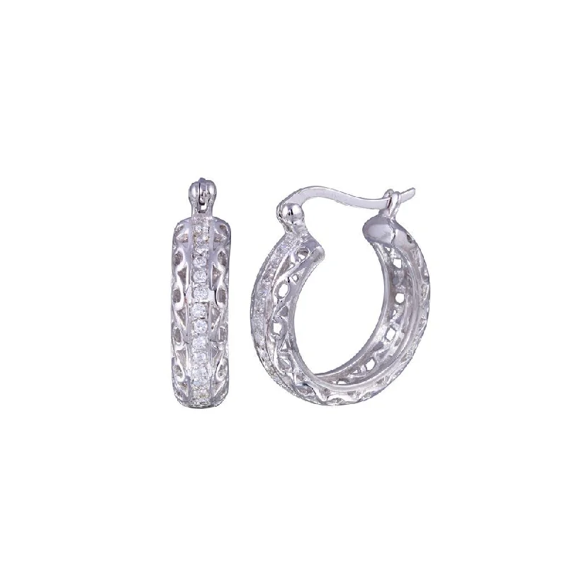 ladies earrings satin round-Silver 925 Rhodium Plated CZ Hoop Earrings - STE00306