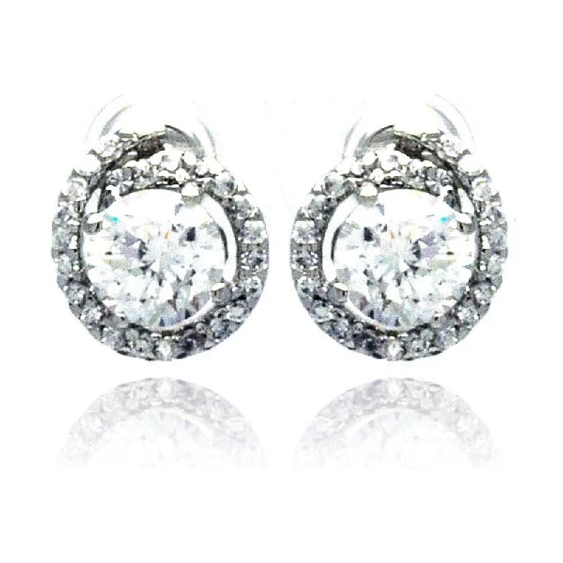 ladies earrings vintage ruby-Silver 925 Rhodium Plated Round Center CZ Stud Earrings - BGE00203