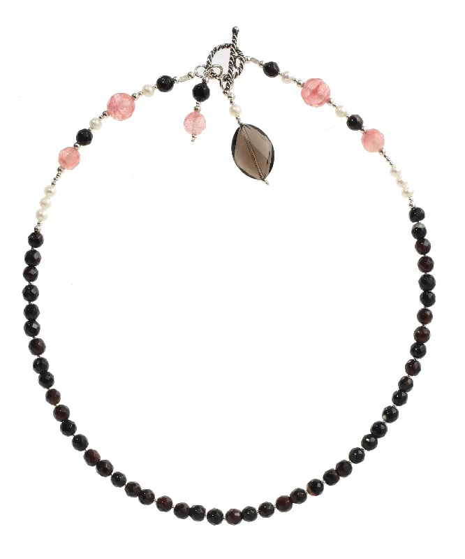 Ladies necklaces single stone designs-Pink & Black Agate & White Pearl Necklace