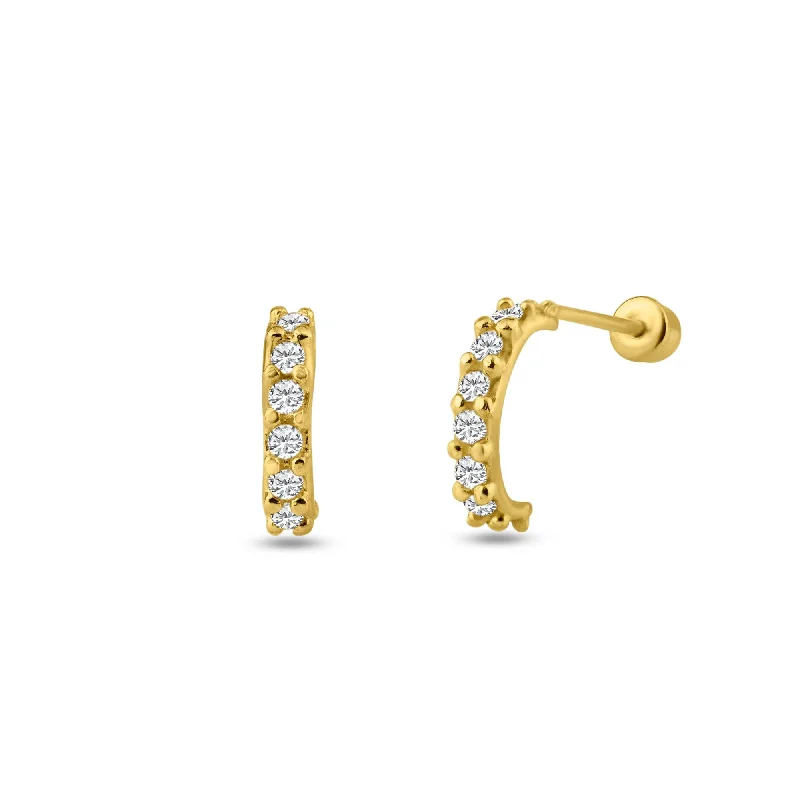 ladies earrings seasonal fringe-14E00128. - 14 Karat Yellow Gold Semi Hoop CZ Screw Back Stud Earring