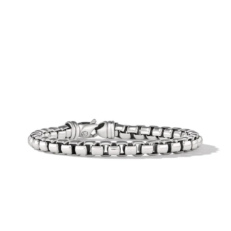 Ladies bracelets bold silver designs-DY Gents Box Chain Bracelet in Sterling Silver, 7MM