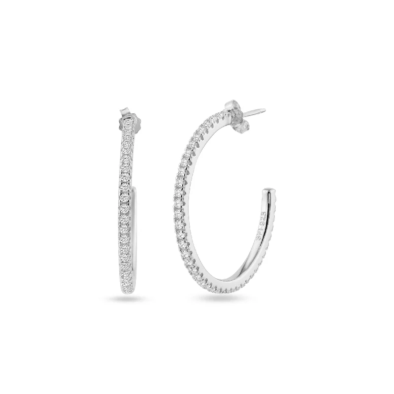 ladies earrings trendy square-STE01352 - Rhodium Plated Eternity Clear CZ Hoop Earring 29mm