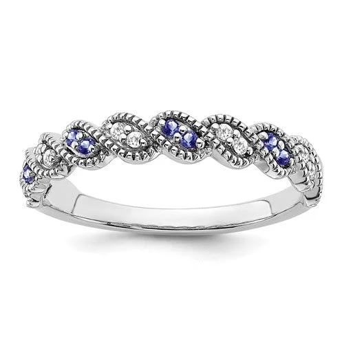 ladies ring trendy cushion cut-14k White Gold Tanzanite and Diamond Twist Band