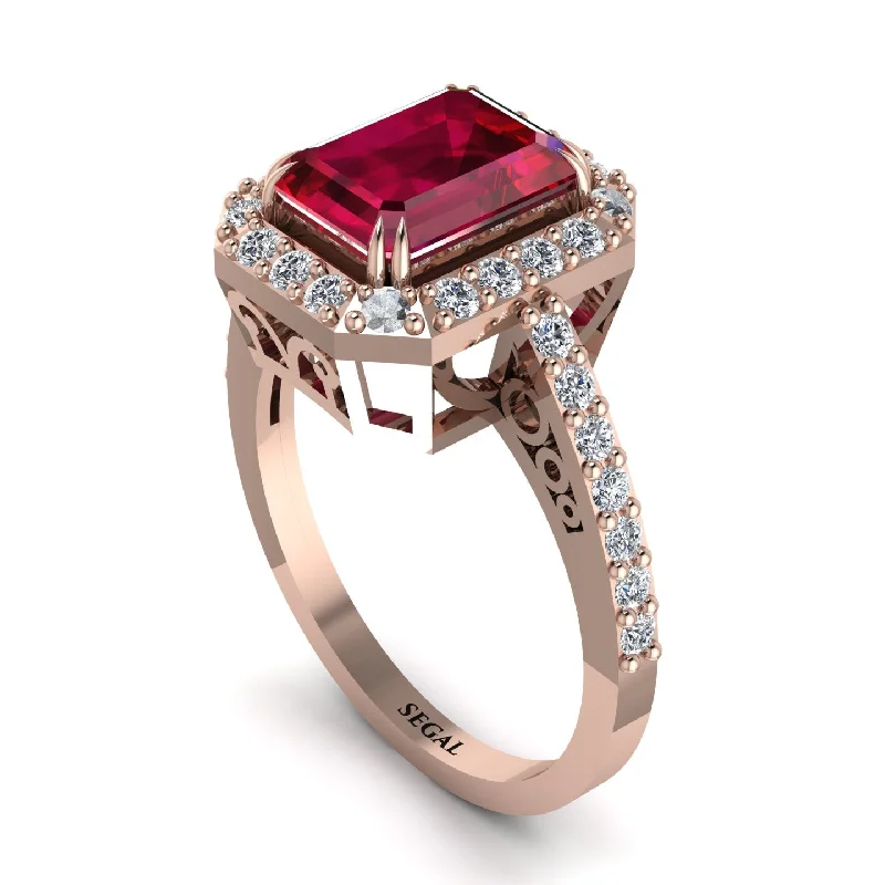 ladies engagement ring birthstone topaz-Emerald Cut Ruby Vintage-Inspired Engagement Ring - Addilyn No. 11