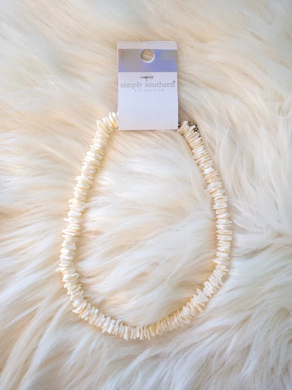 Ladies necklaces prong set styles-Simply Southern White Puka Shell Necklace