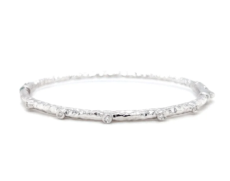 Ladies bracelets brushed texture designs-Sterling Silver Diamond Hammer Bangle Bracelet by SOHO