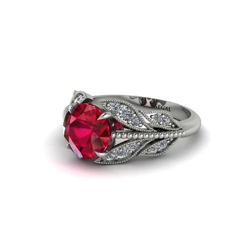 ladies engagement ring fall five stone-Ruby Majestic Leaf Gold Engagement Ring - Makenna No. 12