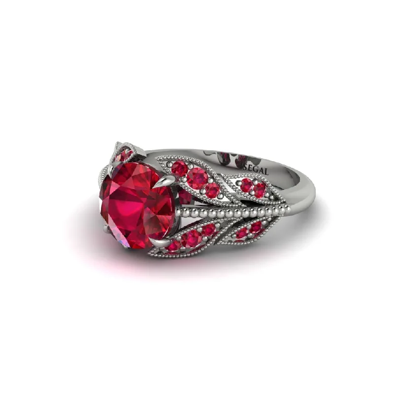 ladies engagement ring celestial topaz-Ruby Majestic Leaf Gold Engagement Ring - Makenna No. 57