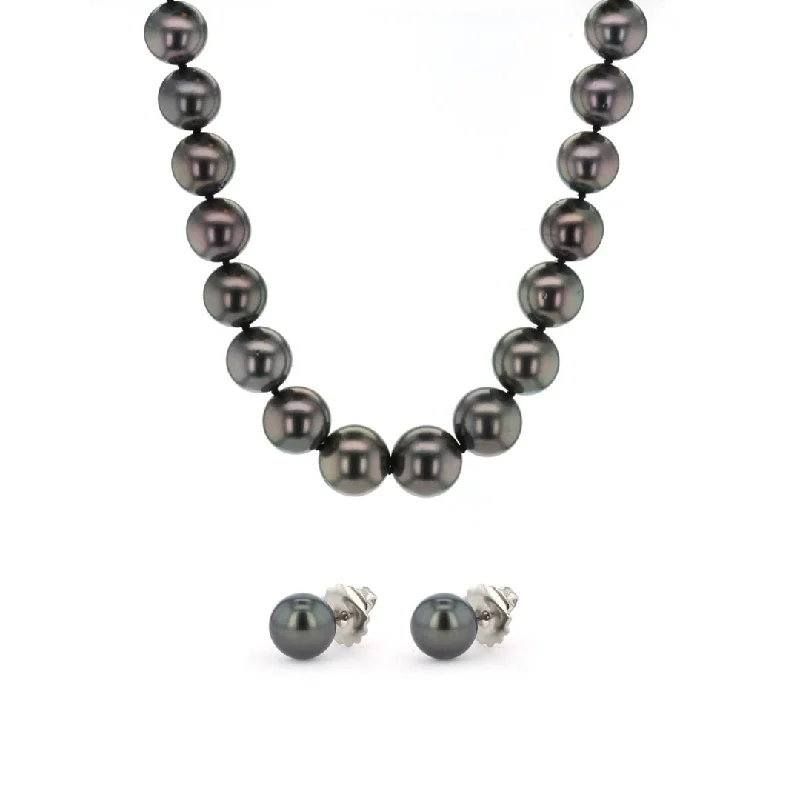 Ladies necklaces sci-fi inspired necklaces-Black Cultured Pearl Necklace & Earrings