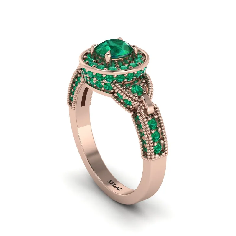 ladies engagement ring elegant pave-Emerald Double Halo Handmade Engagement Ring - Gracelyn No. 20