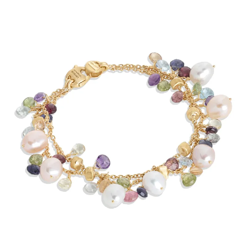 Ladies bracelets sustainable jewelry designs-Marco Bicego Paradise Collection 18K Yellow Gold Mixed Gemstone and Pearl Double Strand Bracelet