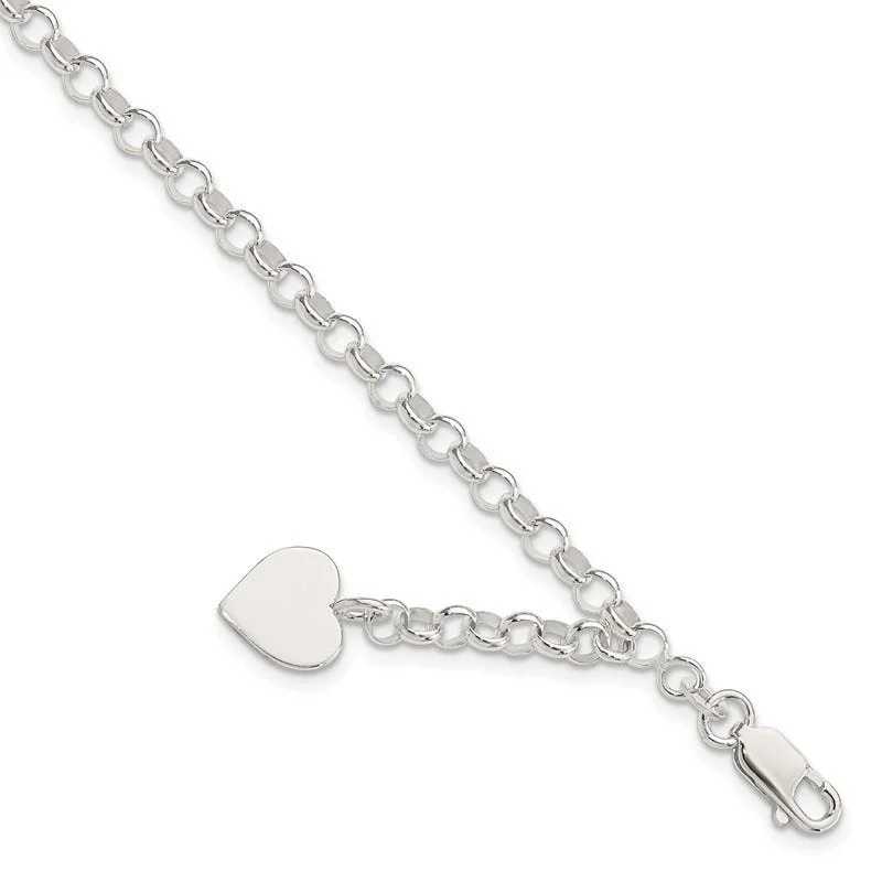 Ladies bracelets Middle Eastern designs-Sterling Silver Engraveable Heart Charm Rolo Bracelet