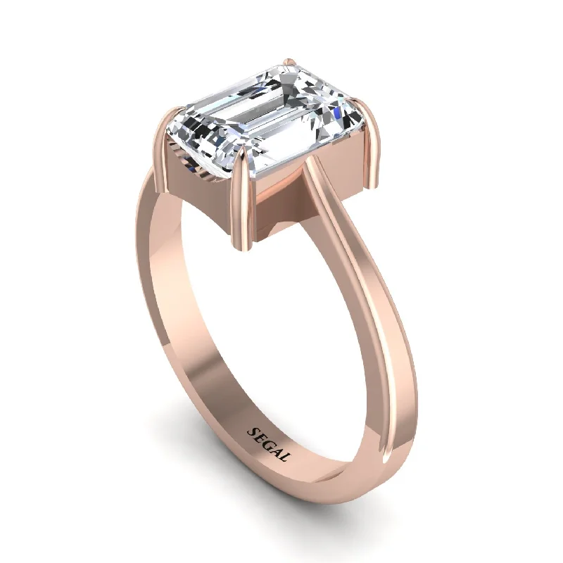 ladies engagement ring ornate artisan-Emerald Cut Diamond Solitaire Engagement Ring - Lana No. 2