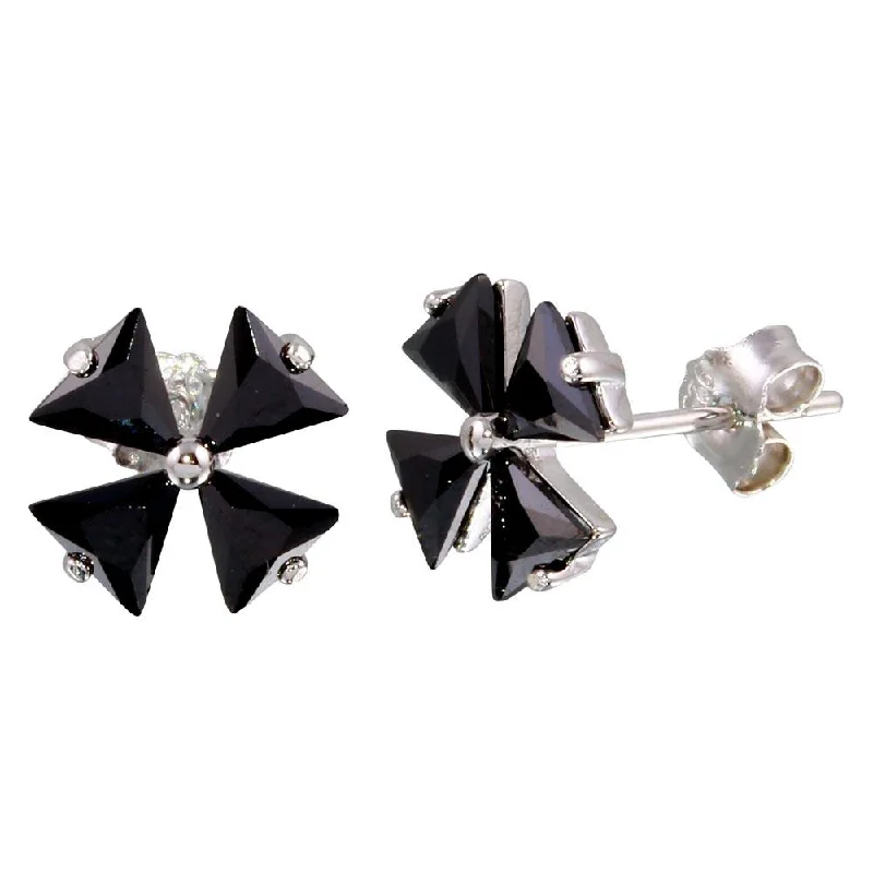 ladies earrings satin diamond-Rhodium Plated 925 Sterling Silver Black X CZ Earrings - STE01092