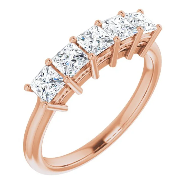 ladies ring glossy diamond-14K Rose 1 CTW Natural Diamond Anniversary Band